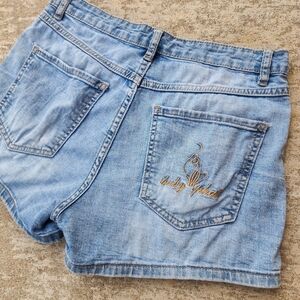 Baby Phat Y2K Light Wash Denim Jean Shorts, Embroided Logo Womens Sz S, 28